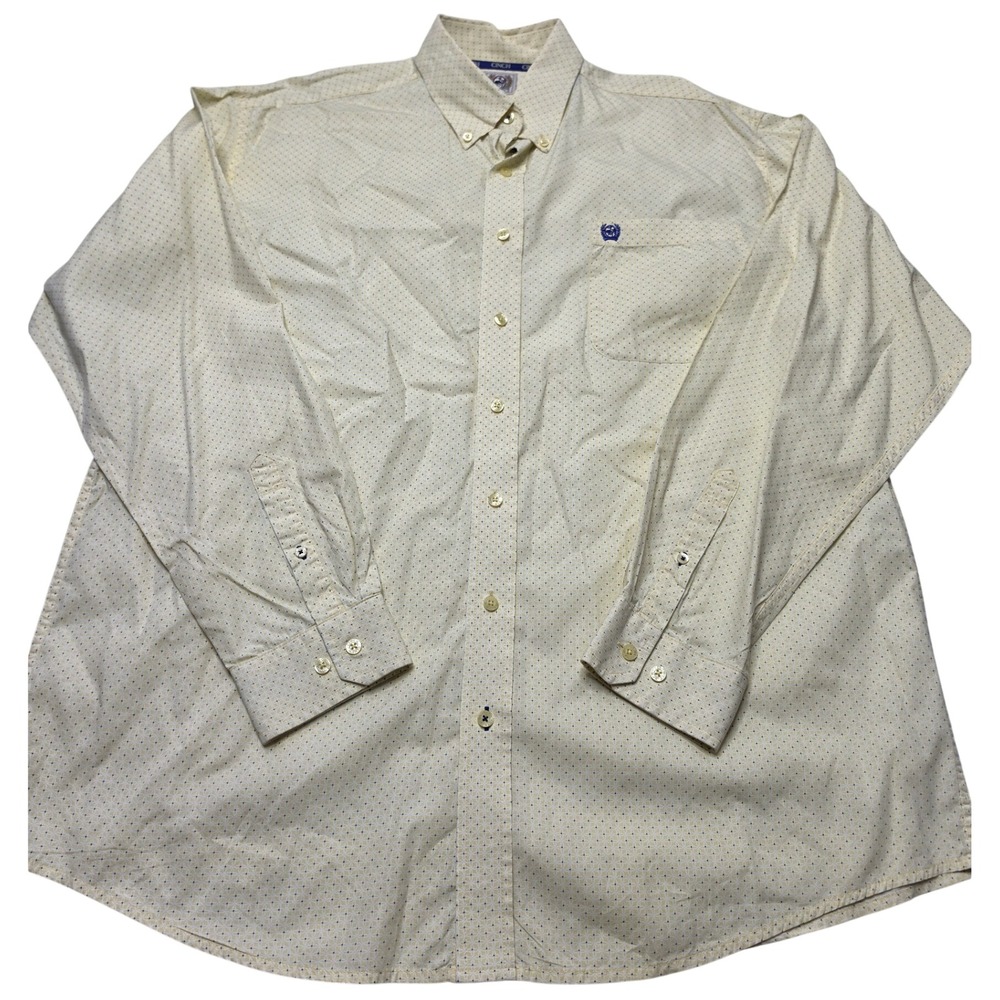 Cinch Mens Large Yellow Geometric Micro Pattern Long Sleeve Button Down Shirt